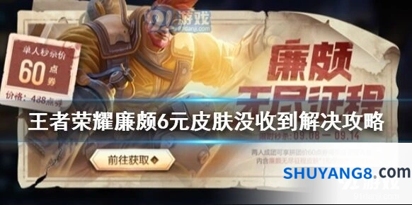王者荣耀廉颇新皮肤没到账处理方法
