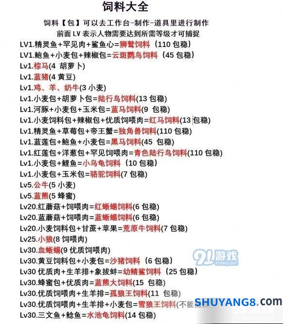 创造与魔法饲料合成攻略 配方大全