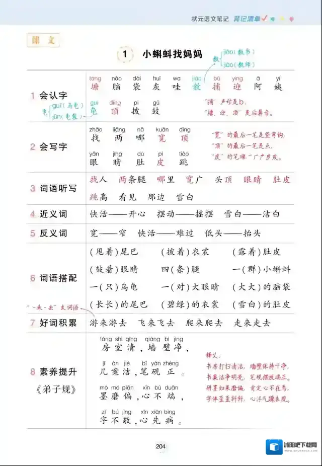 状元语文笔记（背记清单）2年级上册PDF百度云网盘